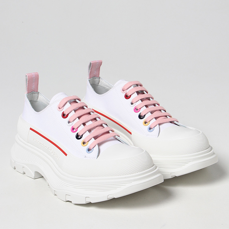 ALEXANDER MCQUEEN 亚历山大.麦昆 女士棉质 Slick Tread 系带低帮休闲运动鞋 白色 611705 W4MVV 9650