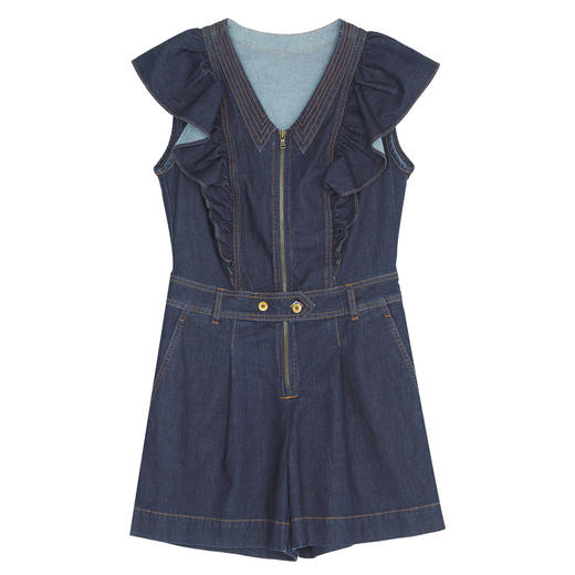 谜底2022夏季复古减龄飞飞袖修身显瘦连体牛仔短裤女222MK0510 商品图4