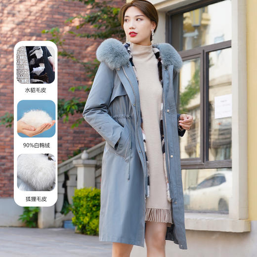 【XXL2】【炫彩派克服】臣禾【狐狸毛领】【水貂毛皮内胆】【90白鸭绒】御寒中长保暖外套皮草9224250637  商品图0