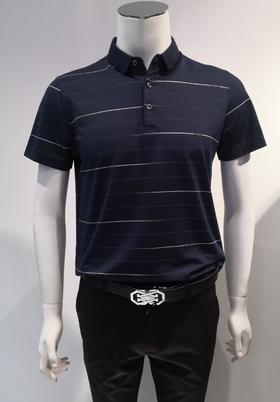 稻草人男装翻领条纹短袖T桖