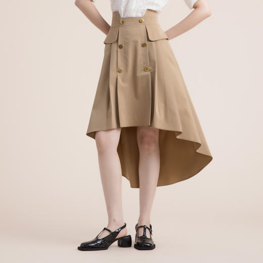 谜底2022夏季简洁优雅双排扣前短后长高腰A型外搭半裙222MB0639 商品图0