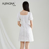 【特价不退换】阿菁娜薄纱提花俏皮法式方领泡泡袖修身连衣裙F27C212086 商品缩略图2