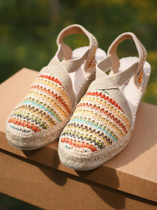断码特价39码&40码——西班牙原产手工制作时尚轻便超舒适女款草编鞋301MA彩虹色 商品图8