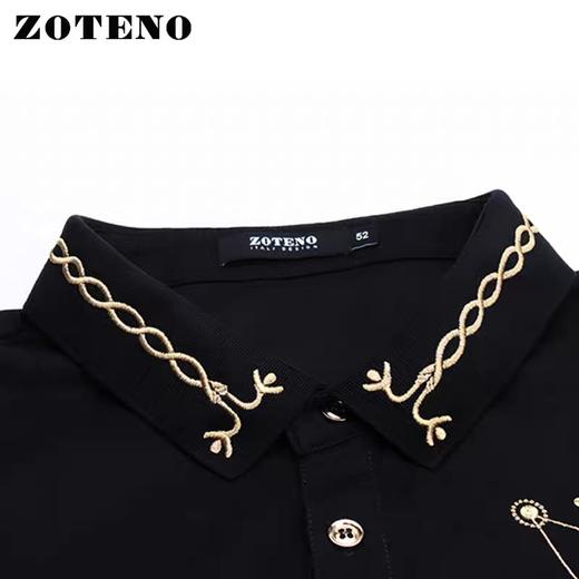 左天奴/ZOTENO 短袖T恤夏季翻领T商务时尚男装高档T金丝绣花A4E031 商品图1