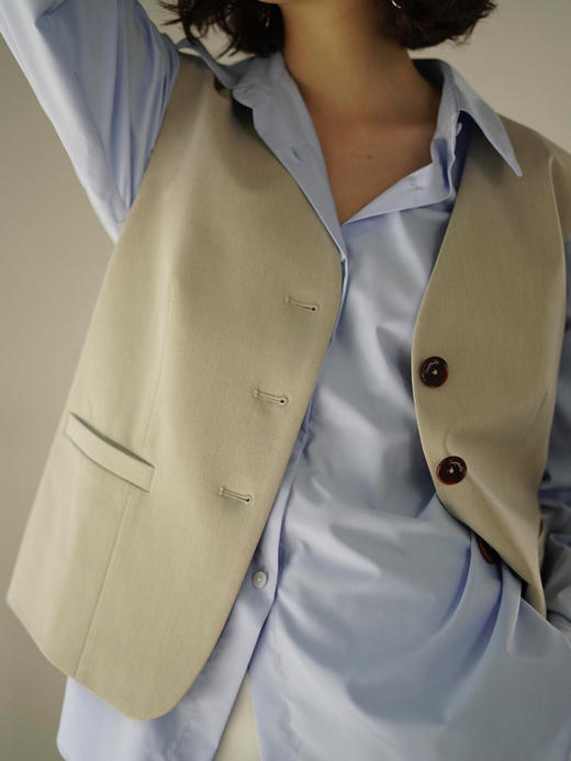 Semplicita | U08 Mea Vest 米色无领西装单扣马甲 商品图2