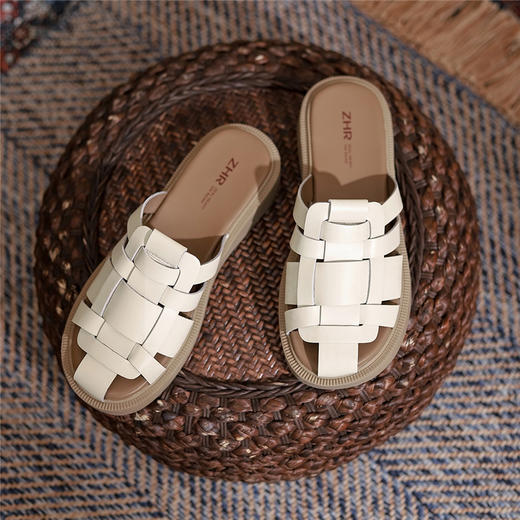 ZHR拖鞋女夏外穿2022年新款休闲包头编织凉拖时尚平底懒人穆勒拖 商品图4