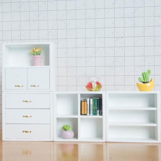 DIY娃娃屋模型1:12微缩迷你家具白色组合柜仿真家具展示柜工艺品 商品图3