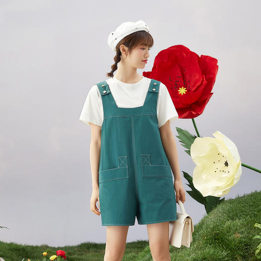 ZIHAN紫涵T恤短裤套装女2022夏季新款休闲可调节背带裤纯色短袖两件套03BS802 商品图5