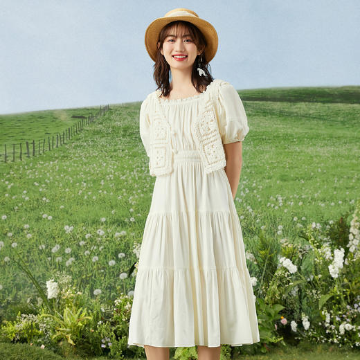 ZIHAN紫涵森系连衣裙套装夏季新款2022拼接花边裙子勾花马甲两件套散摆04ZS545 商品图2