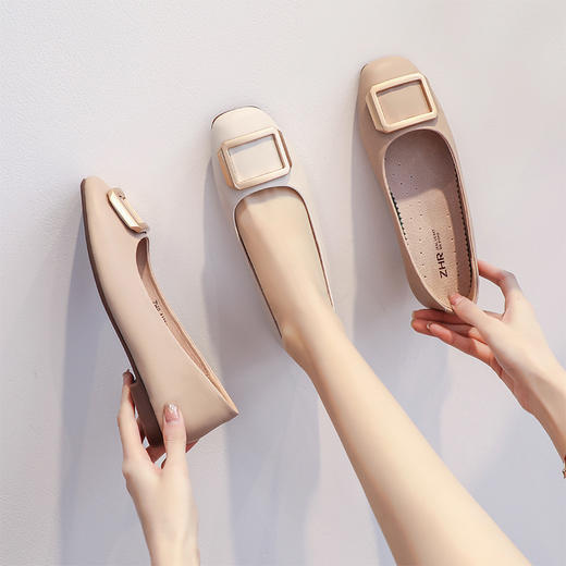 ZHR平底单鞋女2022夏季新款百搭一脚蹬英伦小皮鞋浅口乐福鞋 商品图1