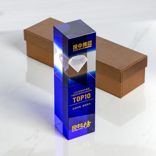 创意蓝色水晶奖杯定制定做冠军3D钻石内雕优秀员工比赛奖杯定制 商品图3