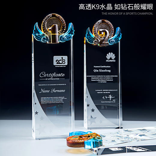 玻璃水晶奖杯定制创意奖杯奖牌比赛冠军团队一二三数字周年颁奖 商品图1
