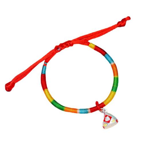 六鑫珠宝 端午节五彩绳烤漆福字可爱卡通银粽子手链 999纯银 亲子款 商品图4