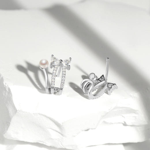 FANCI范琦 【明星同款】猫咪结耳钉925银珍珠耳钉蝴蝶结百搭耳环轻奢高级感 商品图3