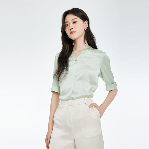 PRICH22年夏款气质设计感小众V领职场百搭雪纺衬衫PRBAC2401E 商品图0