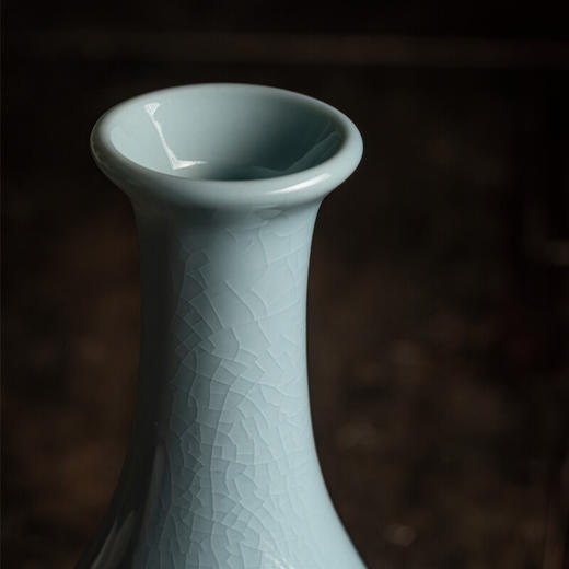 汝山明 玉壶春花瓶 汝窑汝瓷观赏摆件  仿古器物 开片纹 天青色优雅韵味可插花瓶 商品图1