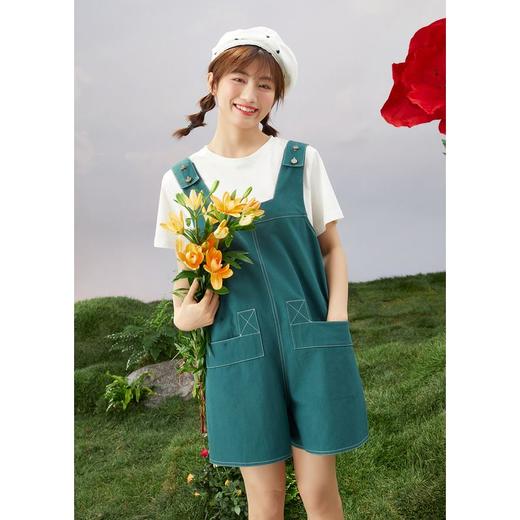 ZIHAN紫涵T恤短裤套装女2022夏季新款休闲可调节背带裤纯色短袖两件套03BS802 商品图4