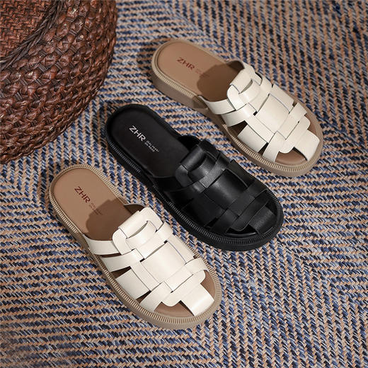 ZHR拖鞋女夏外穿2022年新款休闲包头编织凉拖时尚平底懒人穆勒拖 商品图5