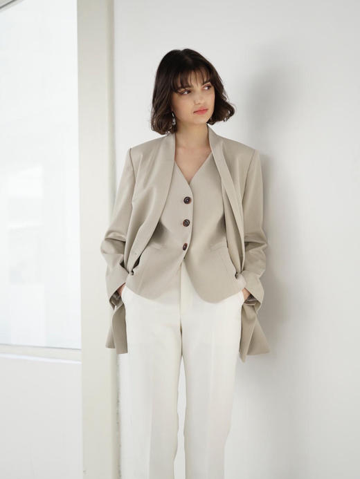 Semplicita | U08 Mea Vest 米色无领西装单扣马甲 商品图4