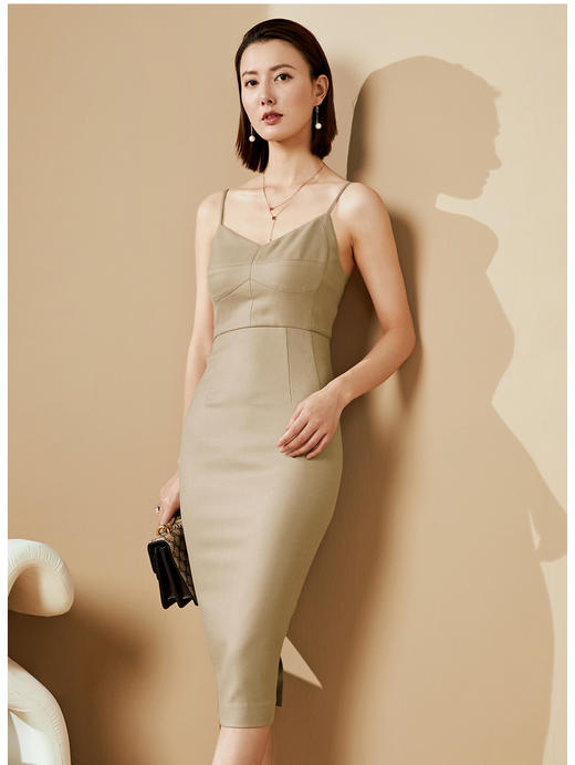 “巴黎春天”J20484707  颈袖添香2024新款时尚修身气质中长款包臀显瘦女士吊带连衣裙 商品图11