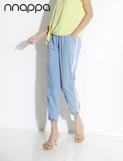 天丝牛仔拼接宽松显瘦九分扎脚裤27032 商品图3