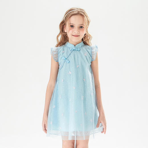 mettekids儿童裙子2022新款公主裙薄款洋气潮旗袍夏季女童连衣裙 商品图3