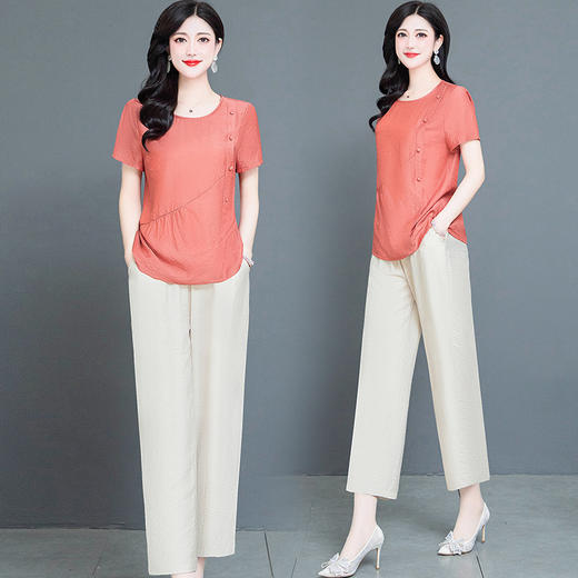 YWE  TYH-225091纯色雪纺衫休闲阔腿裤 商品图1