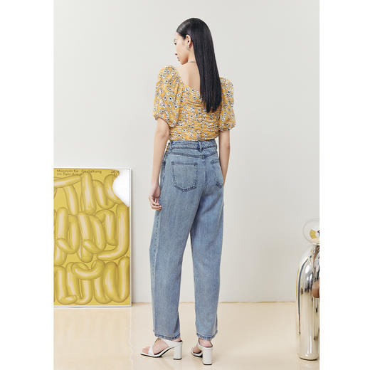 NEELLY纳俪商场同款法式方领泡泡袖衬衫女抽皱显瘦设计短款雪纺衫N22061R01181 商品图4