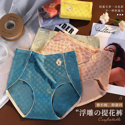 SMT 86241 时尚高腰莫代尔浮雕提花收腹提臀透气内裤 商品图0