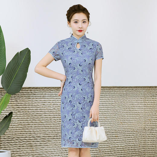 YS-05943-3新款蕾丝双层旗袍连衣裙高贵喜婆婆婚宴结婚礼服 商品图3