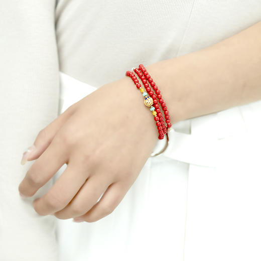 朱砂花丝三圈手串 搭配天然青金石蜜蜡松石珍珠 宫廷风时尚大气 醍醐原创国庆闪购饰品 商品图3