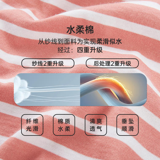 Threegun三枪 【彩条水柔棉】圆领短袖女士家居裙睡裙-70390A911 商品图3