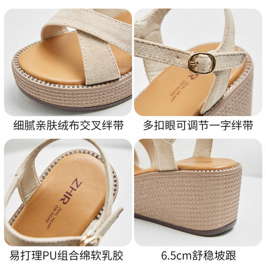 ZHR厚底凉鞋女2022年新款夏季百搭坡跟轻便复古一字带女鞋子 商品图5