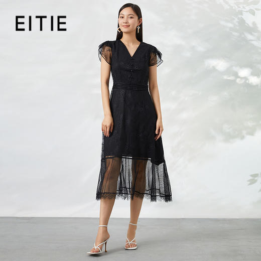 EITIE爱特爱夏季新款优雅修身显瘦蕾丝拼接连衣裙女6607336 商品图0
