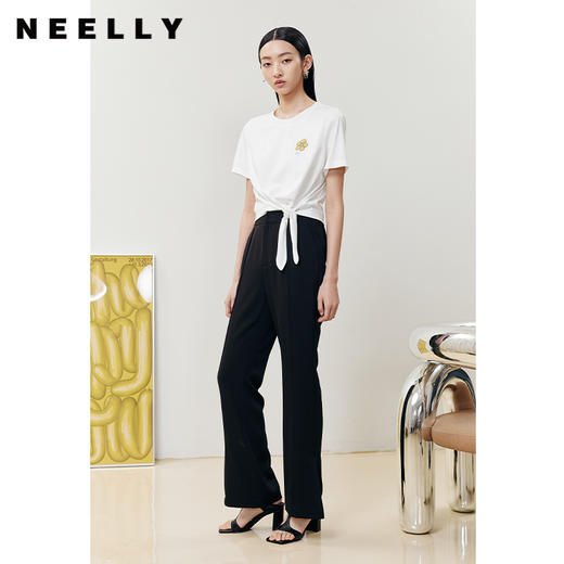 NEELLY纳俪商场同款黑色西装裤女下开叉气质微喇阔腿裤百搭休闲裤N22061H01188 商品图1