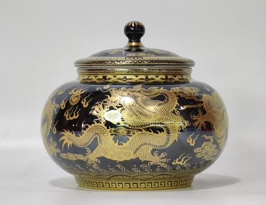 乌金釉描金五龙茶叶罐 商品图0