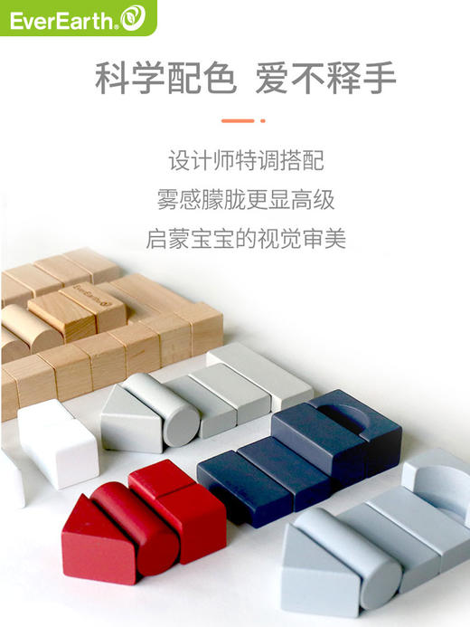 德国EverEarth 百变拼搭积木50粒单品 儿童宝宝早教益智木质拼搭积木玩具一岁宝积木 商品图1