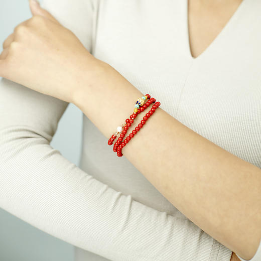 朱砂花丝三圈手串 搭配天然青金石蜜蜡松石珍珠 宫廷风时尚大气 醍醐原创国庆闪购饰品 商品图2