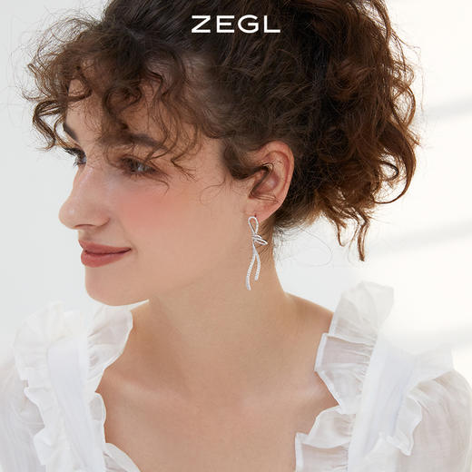 ZEGL蝴蝶结流苏耳环女小众设计感高级耳钉不对称925银针夏季耳饰 商品图1
