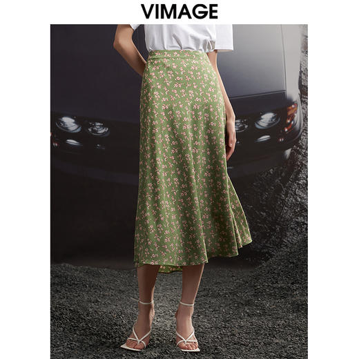 VIMAGE/纬漫纪夏季新款高腰复古印花半身裙VB2206902 商品图3