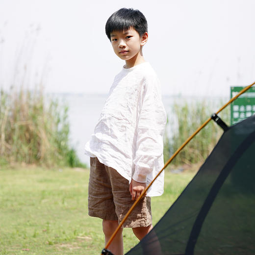 三茉童装/T23003/2022夏季新品咖色宽松舒适水洗亚麻男童百搭短裤 商品图0