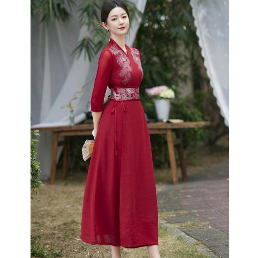 国风时尚女士中式双龙戏珠刺绣连衣裙(带腰封) LX21079 商品图4