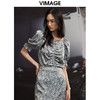 VIMAGE/纬漫纪夏季新款气质优雅印花复古显瘦方领上衣VB2213910 商品缩略图0