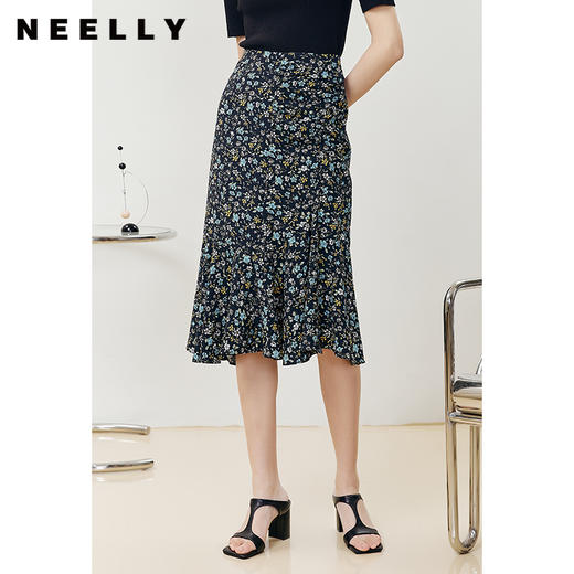 NEELLY纳俪商场同款碎花半身裙女不规则高腰鱼尾裙中长款A字裙夏N22061E01187 商品图2