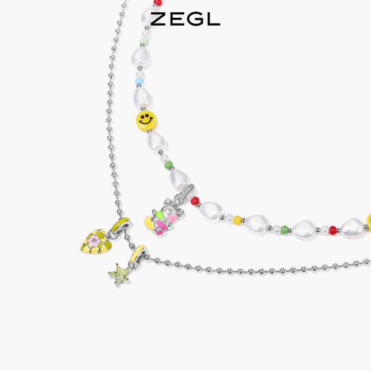 ZEGL小彩串夏日多巴胺穿搭设计师笑脸串珠项链女生珍珠小熊锁骨链 商品图2