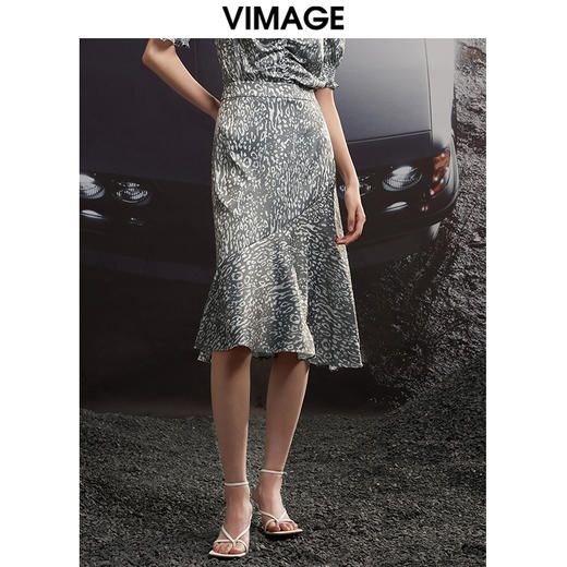 VIMAGE/纬漫纪夏季新款高腰复古印花鱼尾裙摆半身裙VB2206906 商品图2