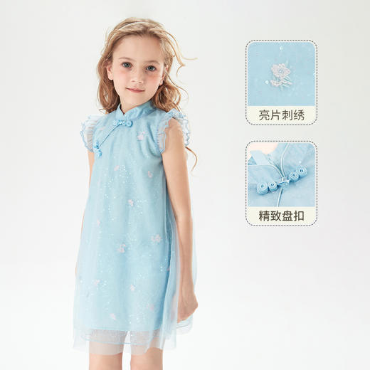 mettekids儿童裙子2022新款公主裙薄款洋气潮旗袍夏季女童连衣裙 商品图1