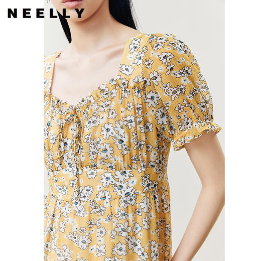 NEELLY纳俪商场同款夏季连衣裙女松紧抽绳领口气质长裙收腰大摆裙N22061Y01193 商品图3