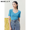 NEELLY纳俪商场同款短袖针织衫女短款修身套头上衣露锁骨针织衫N22061A01178 商品缩略图0