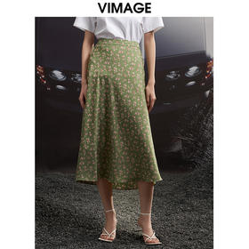 VIMAGE/纬漫纪夏季新款高腰复古印花半身裙VB2206902
